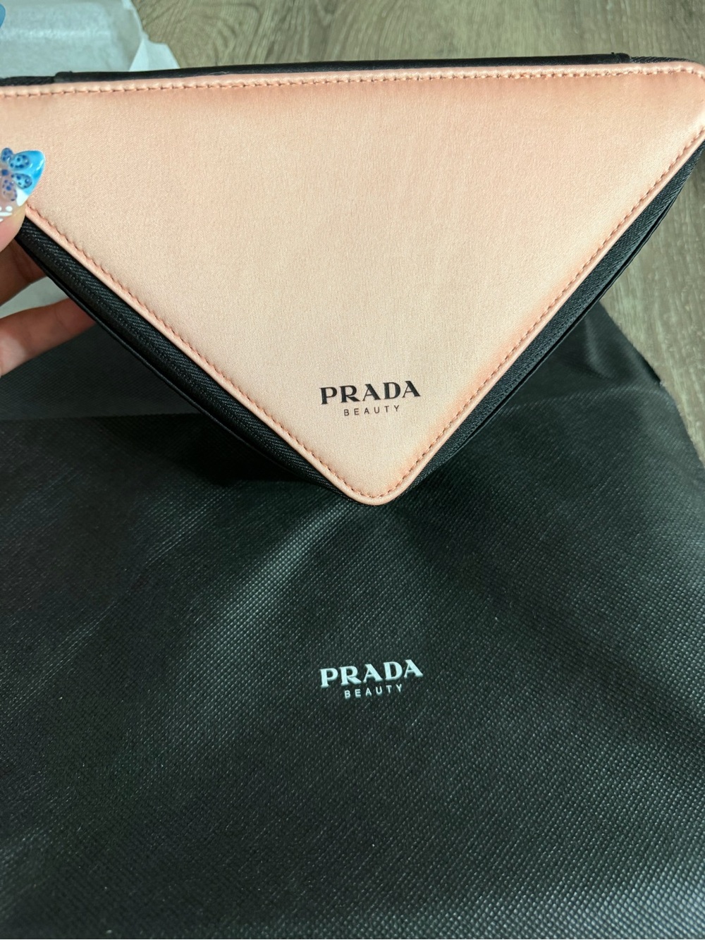 Prada Pink and Black Triangle Cosmetic Pouch